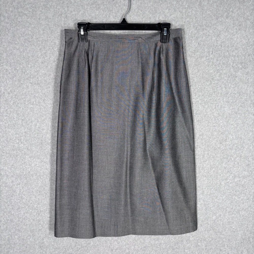 Vintage‎ Pleated Pencil Skirt 12 Gray Slit Professional Career Office Secretary